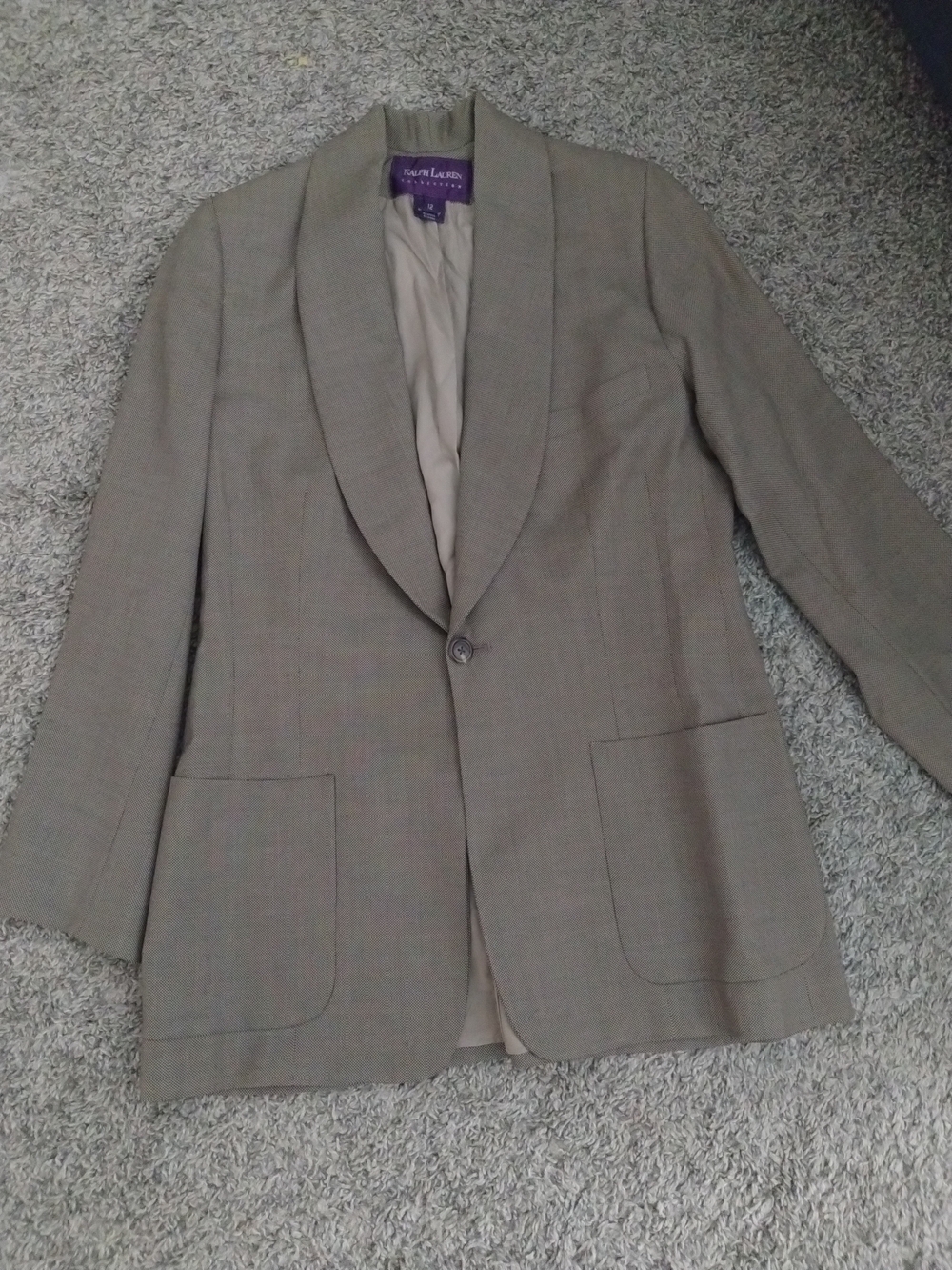 Lauren Ralph Lauren Women's Taupe Single-Button Blazer Purple Label